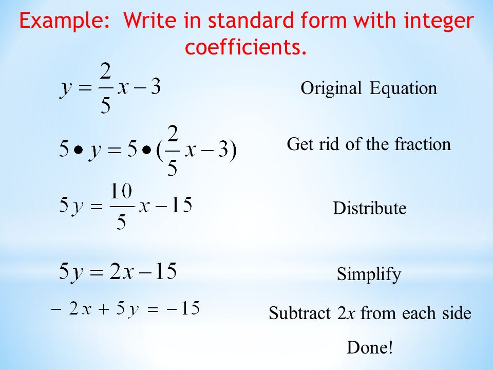 how do you write an equation in standard form with fractions